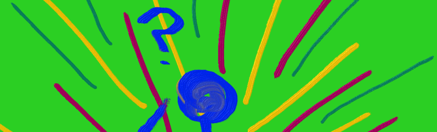 blue silhouette of a person with a question mark over their head and yellow, magenta, green rays extending before them.